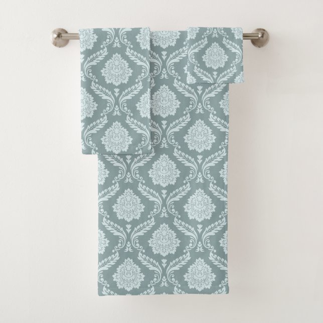 Rococo-Damaskmuster Enteneiblau+Türkis Badhandtuch Set (Insitu)