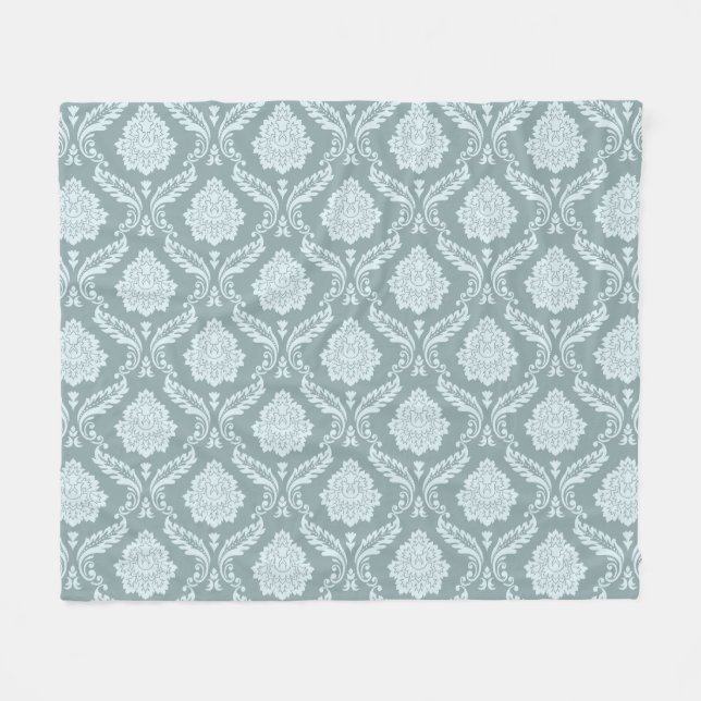 Rococo-Damaskmuster Entente-Blau+Türkis Fleecedecke (Vorderseite (Horizontal))