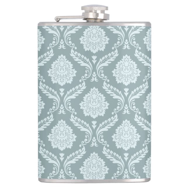 Rococo-Damaskmuster Entente-Ei Blau+Türkis Flachmann (Vorderseite)