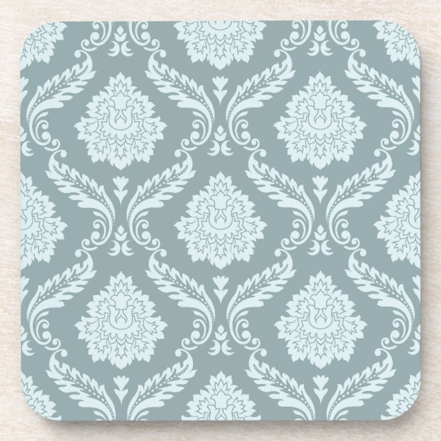 Rococo-Damaskmuster Ententeichblau+Türkis Getränkeuntersetzer (Vorderseite)
