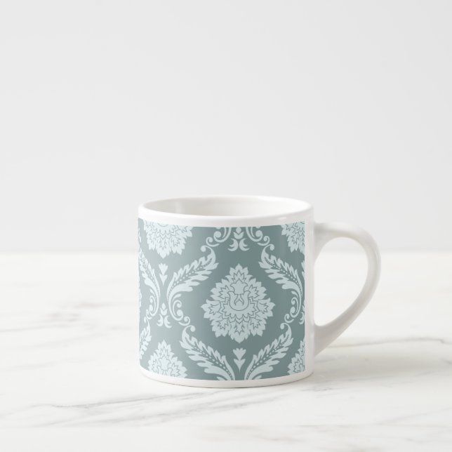 Rococo-Damaskmuster Ententenei Blau+Türkis Espressotasse (Rechts)