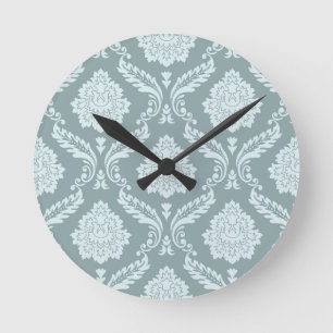 Rococo-Damaskmuster Ententenei Blau+Türkis Runde Wanduhr