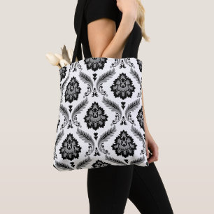 Rococo-Damaskmuster Grau Schwarz Weiß