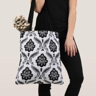 Rococo-Damaskmuster Grau Schwarz Weiß