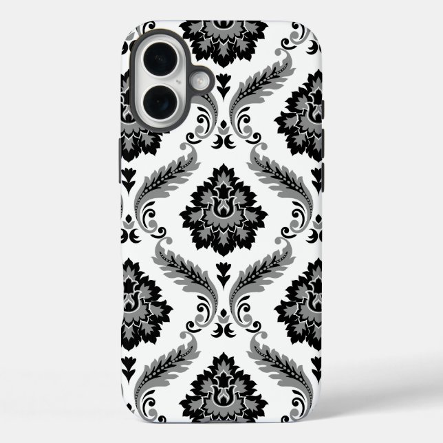 Rococo-Damaskmuster Grau Schwarz Weiß Case-Mate iPhone Hülle (Rückseite)