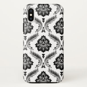 Rococo-Damaskmuster Grau Schwarz Weiß Case-Mate iPhone Hülle