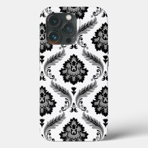 Rococo-Damaskmuster Grau Schwarz Weiß Case-Mate iPhone Hülle