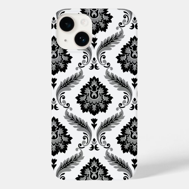 Rococo-Damaskmuster Grau Schwarz Weiß Case-Mate iPhone Hülle (Rückseite)