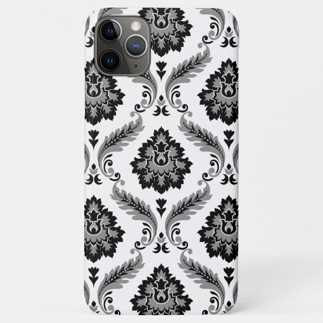 Rococo-Damaskmuster Grau Schwarz Weiß Case-Mate iPhone Hülle (Rückseite)