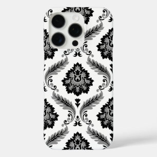 Rococo-Damaskmuster Grau Schwarz Weiß iPhone 16 Pro Hülle