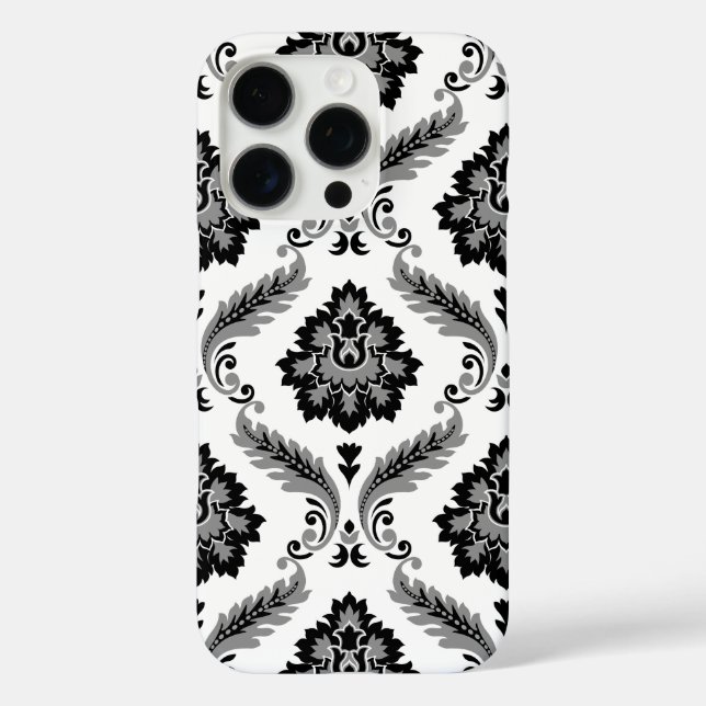 Rococo-Damaskmuster Grau Schwarz Weiß Case-Mate iPhone Hülle (Rückseite)
