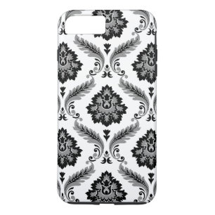 Rococo-Damaskmuster Grau Schwarz Weiß Case-Mate iPhone Hülle