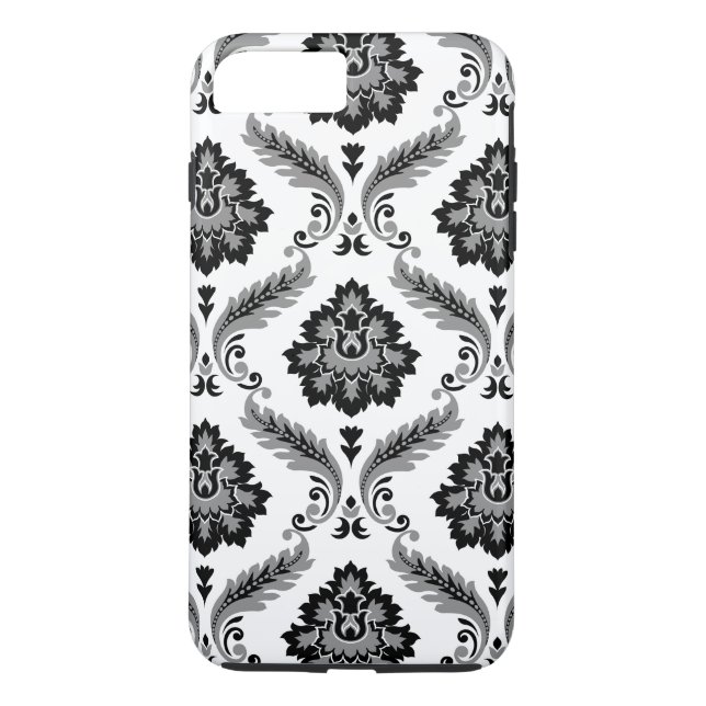 Rococo-Damaskmuster Grau Schwarz Weiß Case-Mate iPhone Hülle (Rückseite)