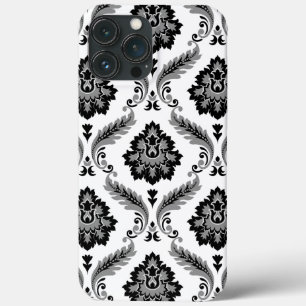 Rococo-Damaskmuster Grau Schwarz Weiß Case-Mate iPhone Hülle