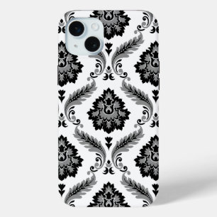 Rococo-Damaskmuster Grau Schwarz Weiß Case-Mate iPhone Hülle