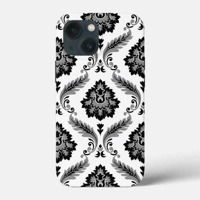Rococo-Damaskmuster Grau Schwarz Weiß Case-Mate iPhone Hülle (Rückseite)