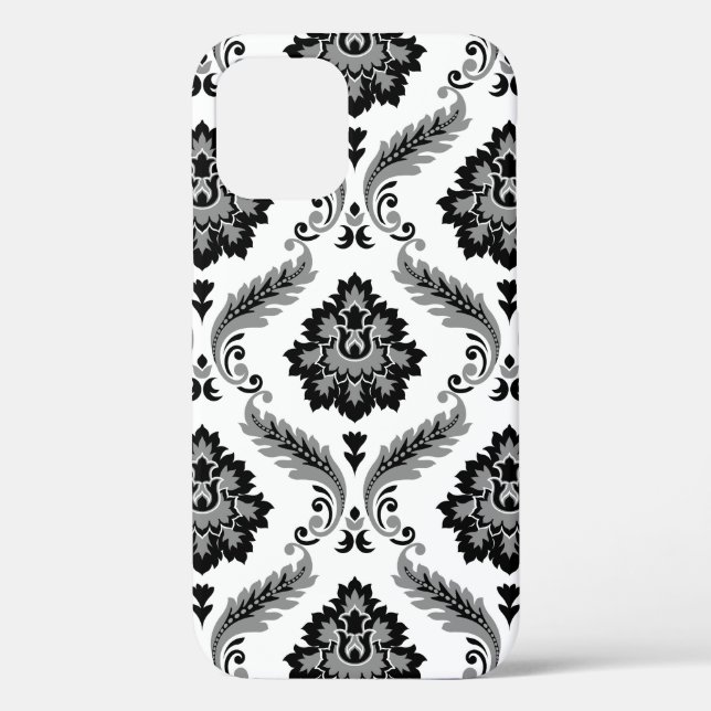 Rococo-Damaskmuster Grau Schwarz Weiß Case-Mate iPhone Hülle (Rückseite)