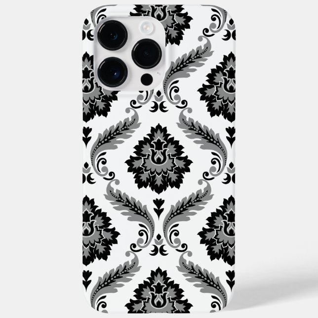 Rococo-Damaskmuster Grau Schwarz Weiß Case-Mate iPhone Hülle (Rückseite)