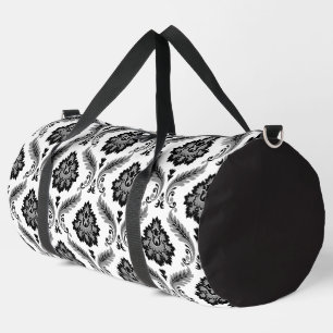 Rococo-Damaskmuster Grau Schwarz Weiß Duffle Bag