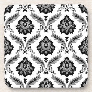 Rococo-Damaskmuster Grau Schwarz Weiß Getränkeuntersetzer