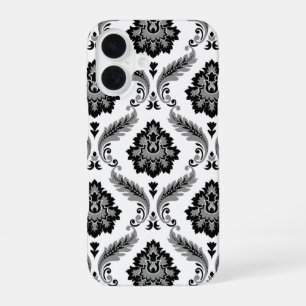 Rococo-Damaskmuster Grau Schwarz Weiß iPhone 16 Hülle