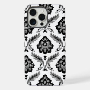 Rococo-Damaskmuster Grau Schwarz Weiß iPhone 15 Pro Max Hülle