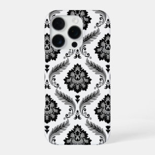 Rococo-Damaskmuster Grau Schwarz Weiß iPhone 16 Pro Hülle