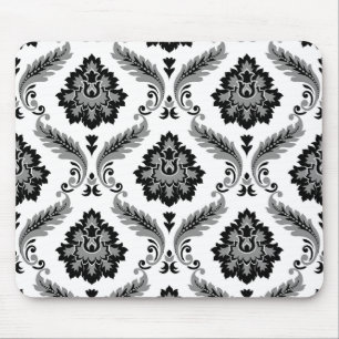 Rococo-Damaskmuster Grau Schwarz Weiß Mousepad