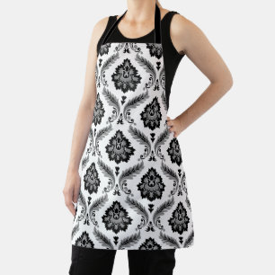 Rococo-Damaskmuster Grau Schwarz Weiß Schürze
