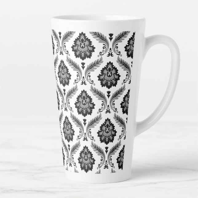 Rococo-Damaskusmuster Grau Schwarz Weiß Milchtasse (Rechts)