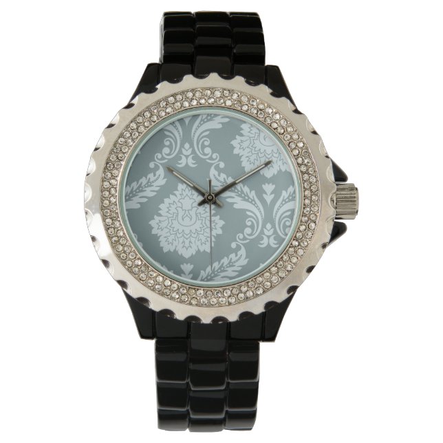 Rococo Damast Kunst I Enteneiblau+Türkis Armbanduhr (Vorderseite)