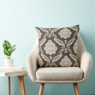 Rococo Damast Offset 2-Wege-Muster Braun+Creme Kissen