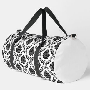 Rococo Damast Wdh Muster Schwarz auf Weiß Duffle Bag