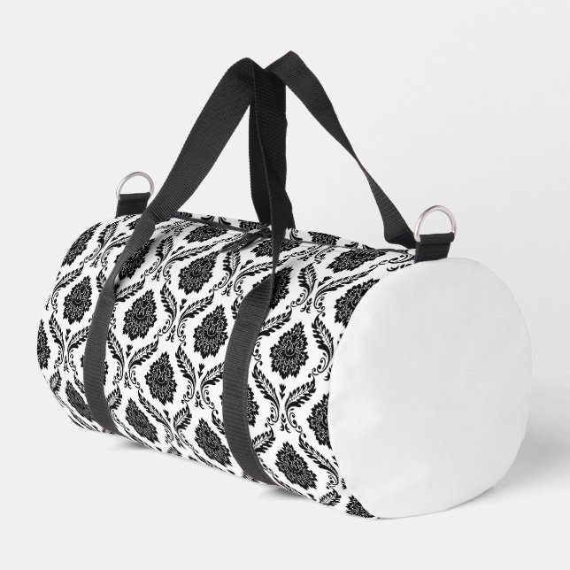 Rococo Damast Wdh Muster Schwarz auf Weiß Duffle Bag (Linke Seite)