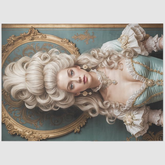 Rococo Duchess in Teal and Gold Decoupage Paper Seidenpapier (Vorderseite)