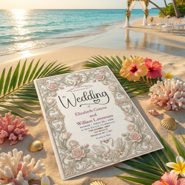 Rococo Fairytale Cherub Swan Garden Romance Einladung (Von Creator hochgeladen)