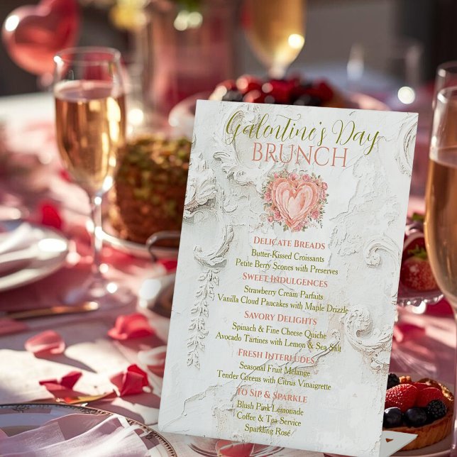 Rococo Floral Heart Galentine Brunch Tea Menu Sockelschild (Von Creator hochgeladen)