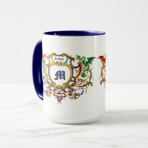 Rococo-Kartusche mit Drachen, Name und Monogramm Tasse