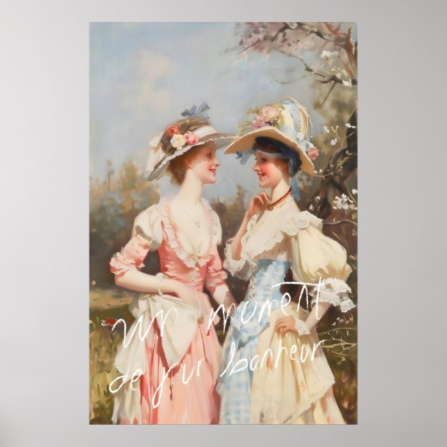Rococo-Kunstprint Lakeside-Picknick, Vintage-Fraue Poster (Vorne)