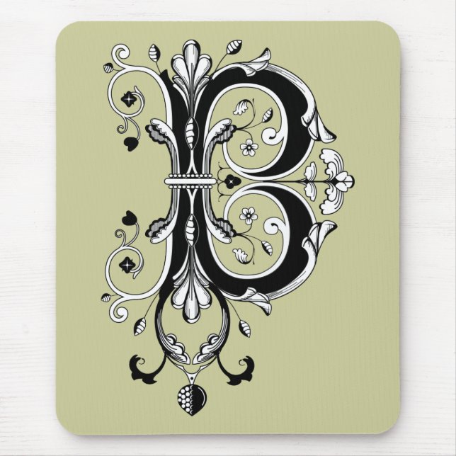 Rococo-Monogramm Buchstabe B Mousepad (Vorne)