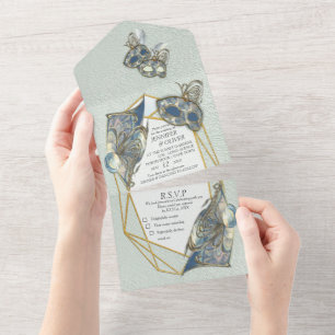 Rococo-reiche romantische Hochzeitseinladung für a All In One Einladung