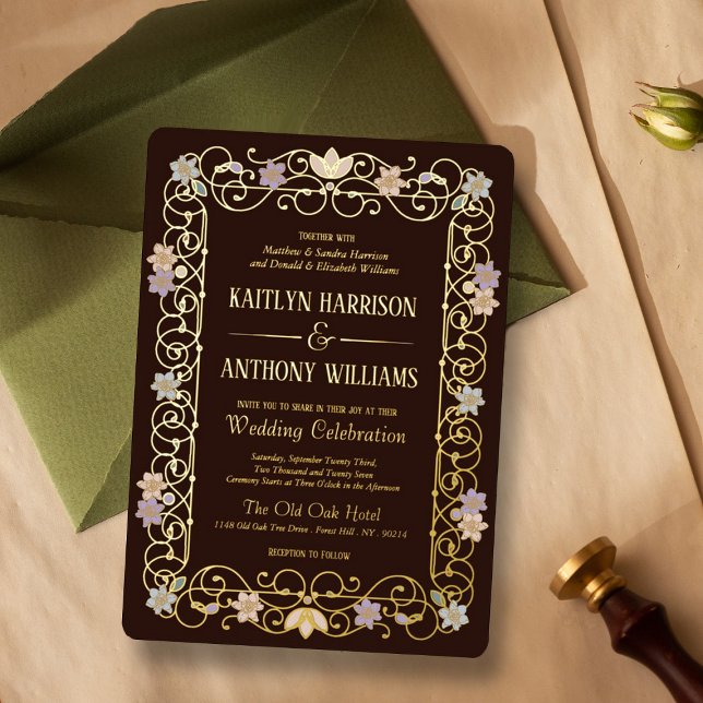 Rococo Revival Elegant Vintage Floral Wedding Folieneinladung (Von Creator hochgeladen)