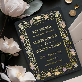 Rococo Revival Elegant Vintage Save The Date Folieneinladung