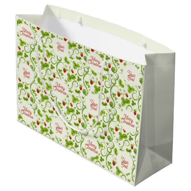 Rococo Revival Wild Strawberry & Clover Custom Große Geschenktüte (Rückseite Schrägansicht)