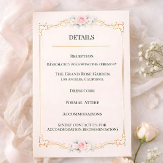 Rococo-Rosé-Hochzeit Begleitkarte