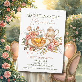 Rococo Tea Heart Waffle Galentine Brunch Florals Einladung