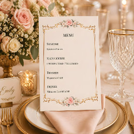 Rococo-Thema Elegante Blush-Hochzeit Menükarte
