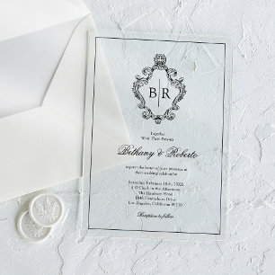 Rococo Vintage Monogram Hochzeit Acryleinladungen