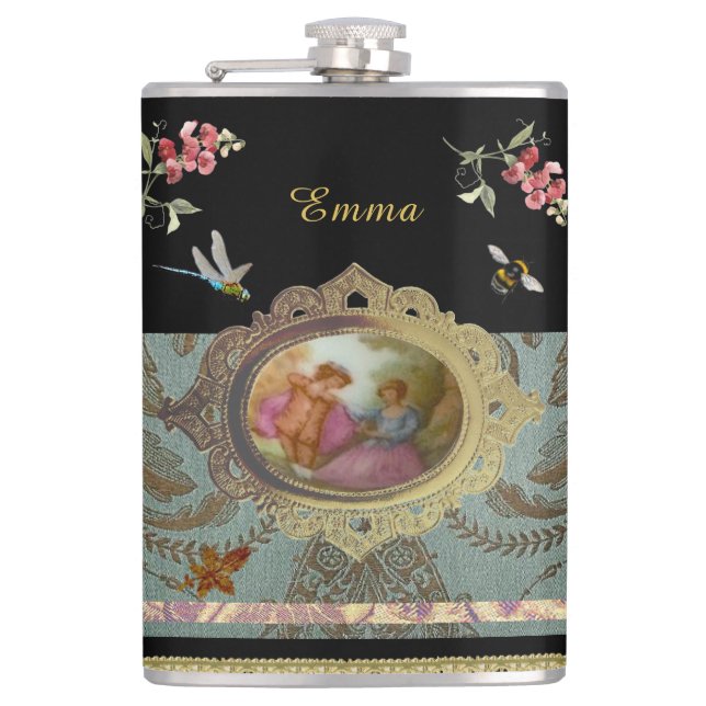 Rococo-Zauber-Garten-Flasche Flachmann (Vorderseite)