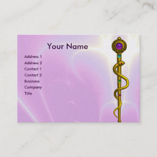 ROD DES ASCLEPIUS-Gold-Medical-Heilsymboles Rosa Visitenkarte